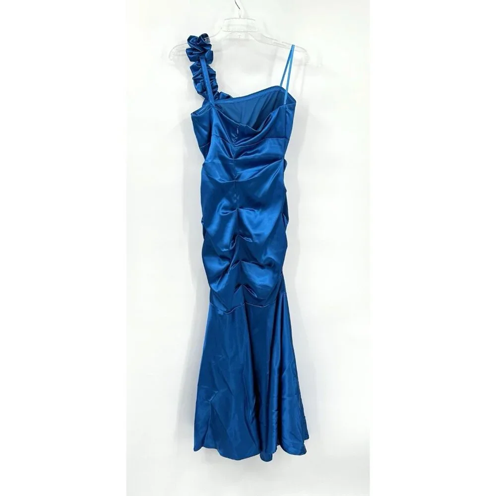 BLONDIE NITES maxi dress electric blue 7 vintage 2000s Y2K one shoulder prom - Picture 8 of 11
